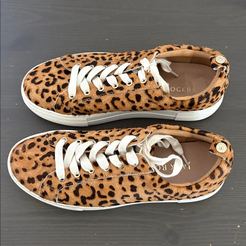 Jack Rogers Paige Platform‎ Sneakers leopard Animal print calf hair lace up Sz 7